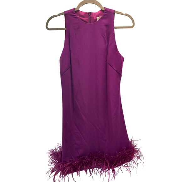 Mac Duggal 55805 Purple Feather Hem Satin Trapeze Swing Cocktail Dress Sze 2 NWT - Picture 4 of 7